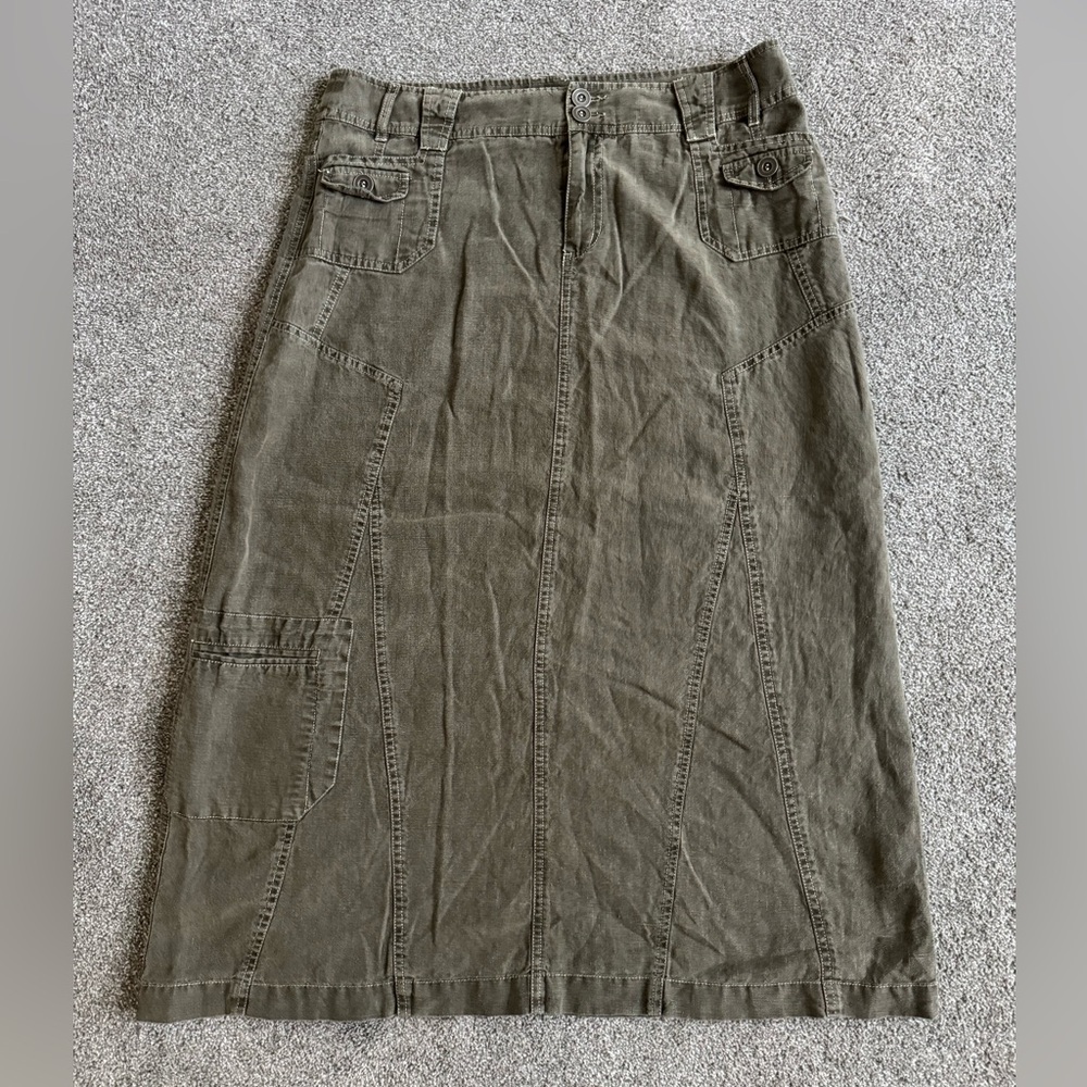 Christopher & Banks Khaki Green Midi Skirt